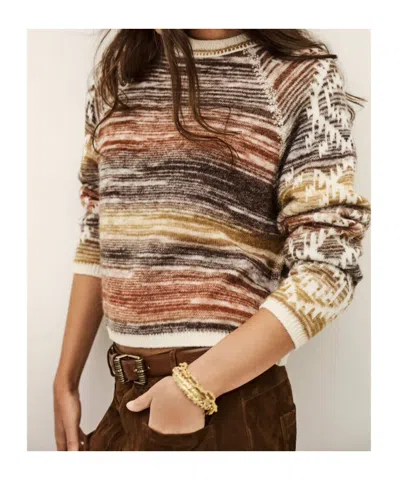 Bash Intarsia Crew Neck Sweater In Brown
