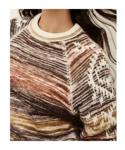 Bash Intarsia Crew Neck Sweater In Brown