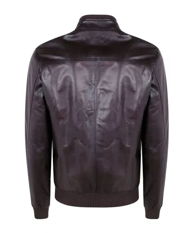 Barba Napoli Ribbed Leather Jacket In Brown