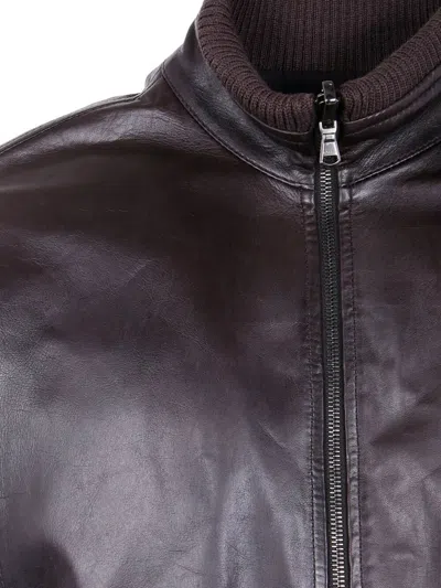 Barba Napoli Ribbed Leather Jacket In Brown