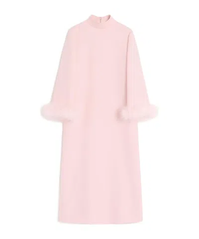 Valentino Crepe Couture Dress With Feathers In Pink