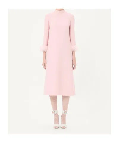 Valentino Crepe Couture Dress With Feathers In Pink