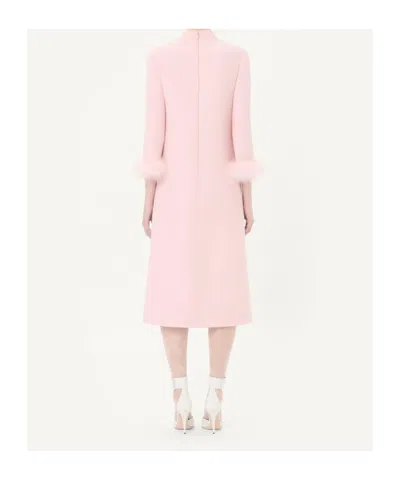 Valentino Crepe Couture Dress With Feathers In Pink