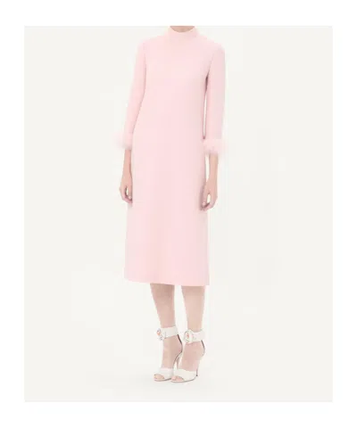 Valentino Crepe Couture Dress With Feathers In Pink