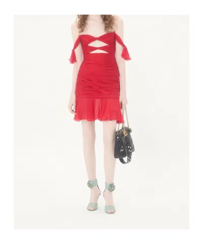 Valentino Chiffon Short Dress Woman Paris 42 In Red