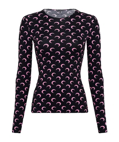 Marine Serre Moon Printed Jersey Long Sleeve Crewneck Top In Multi