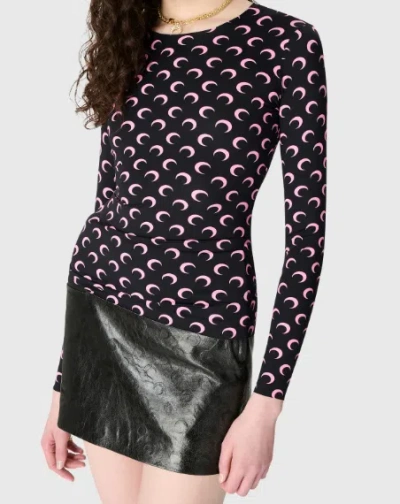 Marine Serre Moon Printed Jersey Long Sleeve Crewneck Top In Multi