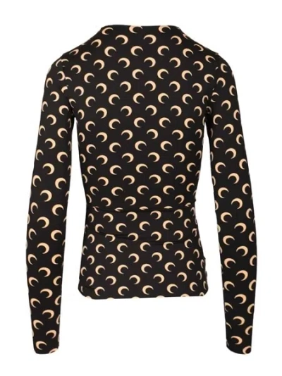Marine Serre Moon Printed Jersey Ls Crewneck Top Tops Black In Black