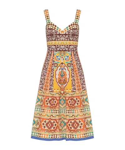 Etro Pleated Printed Cotton-poplin Midi Dress In Yellow