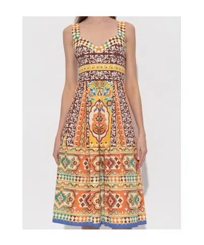 Etro Pleated Printed Cotton-poplin Midi Dress In Yellow