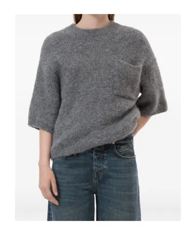 Closed Crew Neck Short Sleeve Sweater In Dark Grey In Gray
