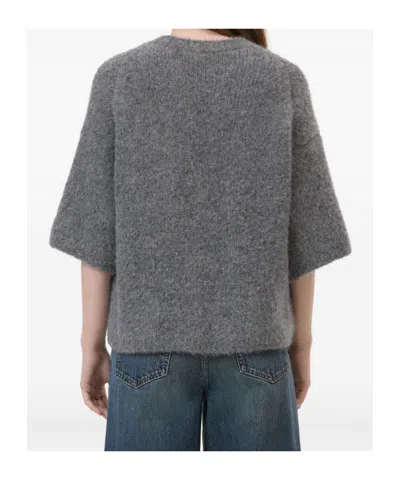 Closed Crew Neck Short Sleeve Sweater In Dark Grey In Gray