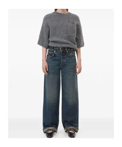 Closed Crew Neck Short Sleeve Sweater In Dark Grey In Gray