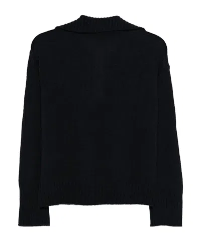 Roberto Collina V-neck Wool Polo Sweater With Ribbed Cuffs In Black