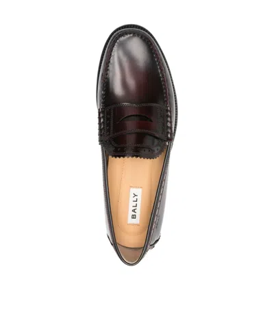 Bally Round Toe Penny Loafers With Perforated Detail In Black