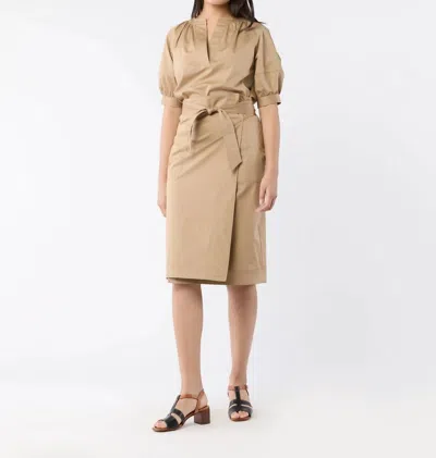 Ann Mashburn Kira Wrap Skirt In Tan Stretch Sateen In Multi