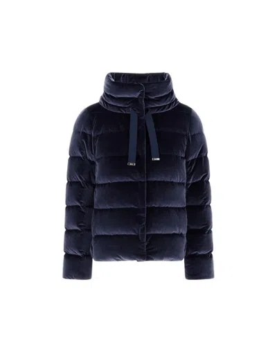 Herno Women Cotton Chenille-effect Down Jacket In Blue