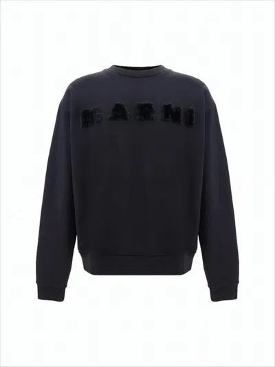 Marni Relaxed Fit Long-sleeve Sweatshirt With Textured Lettering In White