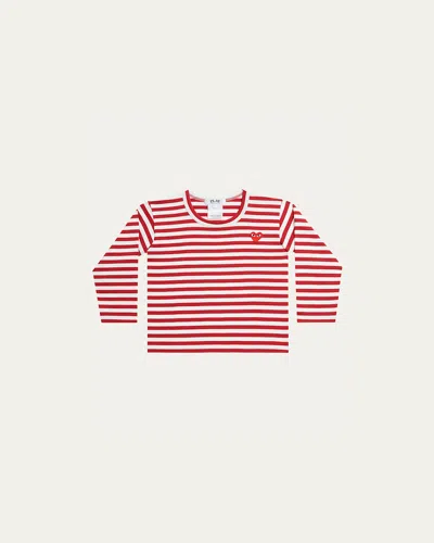 Comme Des Garçons Kid's Signature Heart Striped Long-sleeve T-shirt In Red