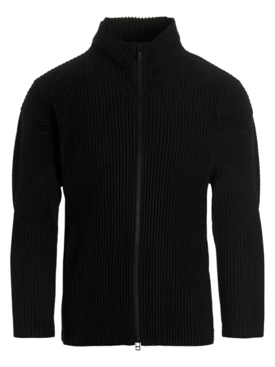 Issey Miyake Pleated Texture Jacket With High Collar In Black