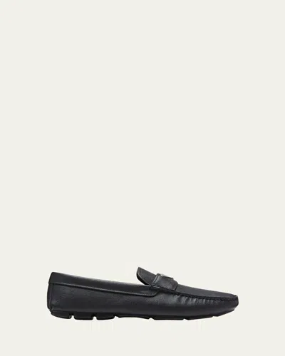 Prada Leather Loafers With Round Toe And Rubber Sole In Black