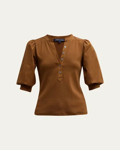 Veronica Beard Coralee Puff Sleeve Button-front Top In Brown