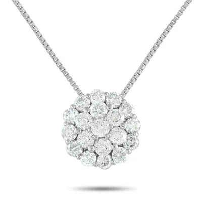Lb Exclusive Platinum 2.0ct Diamond Cluster Necklace Mf40-101525 In Metallic
