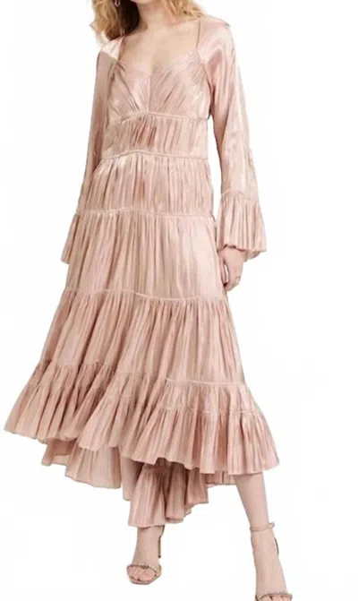 Cinq À Sept Nina Tiered Satin Midi Dress In Travertine In Neutral