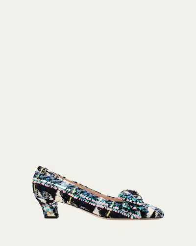 Valentino 45mm Bowow Shiny Plaid Tweed Pumps In Multi