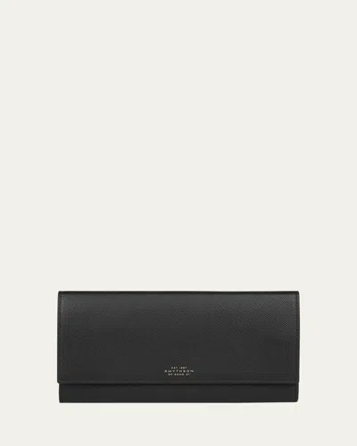 Smythson Navy Panama Marshall Leather Travel Wallet In Blue