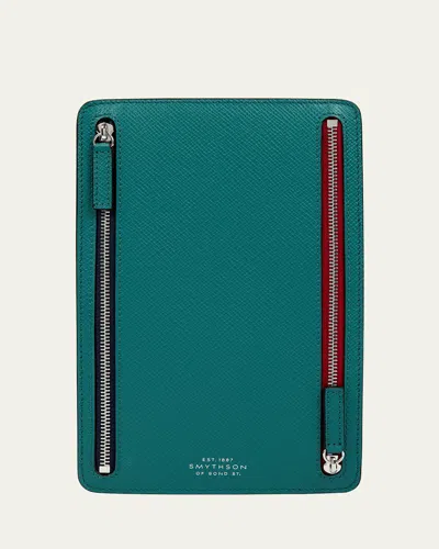 Smythson Panama Leather Multi-zip Case, Petrol In Blue