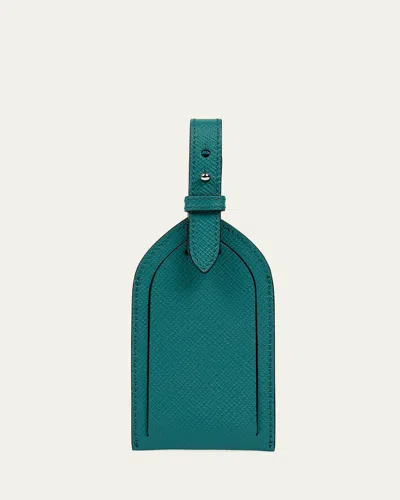 Smythson Panama Leather Luggage Tag, Petrol In Green
