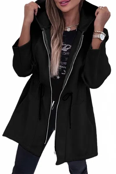 Ontinva Women's Alaina Hooded Drawstring Waist Jacket In Black In Black