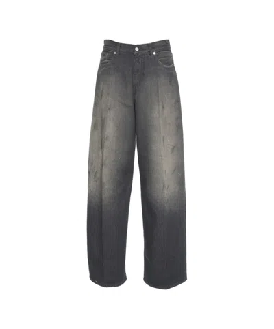 Nine In The Morning Faded Black Loose Fit Jeans With Distressed Detailing In Gray