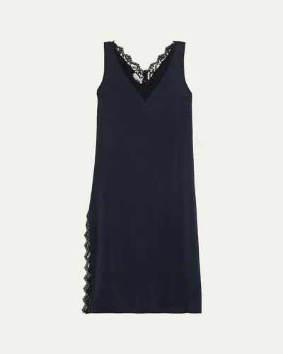 Officine Generale Lia Lace-trim Slip Dress In Blue