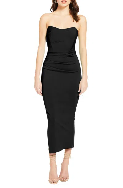 Katie May Ashun Midi Strapless Dress In Black In Black