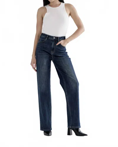 Mica Denim Freya Super High Rise Straight Leg Loose Fit Jeans In Warm Dark Wash In Multi