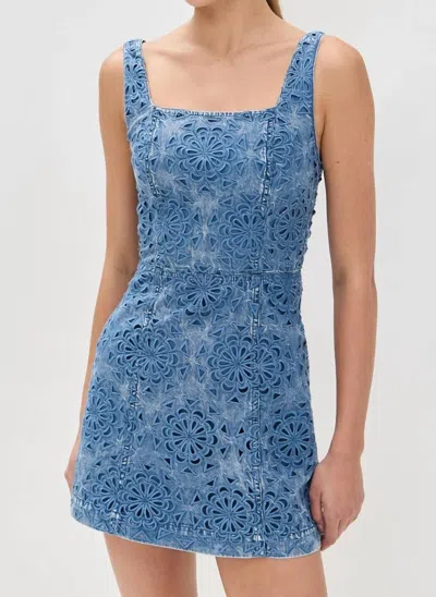 Alice And Olivia Maryann Floral Cutout Denim Dress In Avery Blue