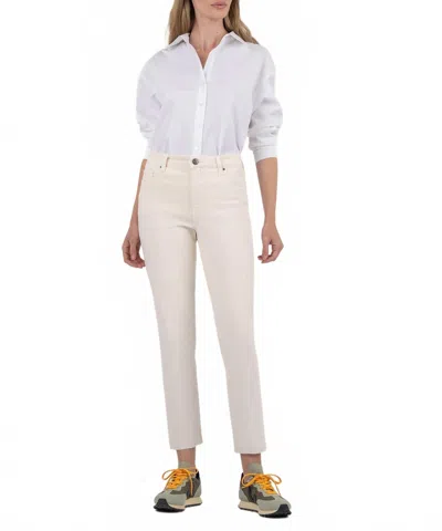 Kut From The Kloth Reese High Rise Fab Ab Ankle Straight Raw Hem In Ecru In White