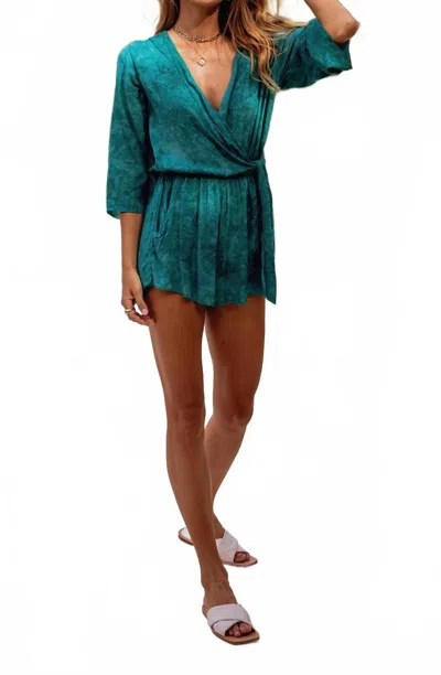 Khush Isis Romper In Tie Dye Murky Jade In Multi