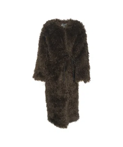 Second Female Long Plush Faux Fur Coat With Oversized Collar In Black