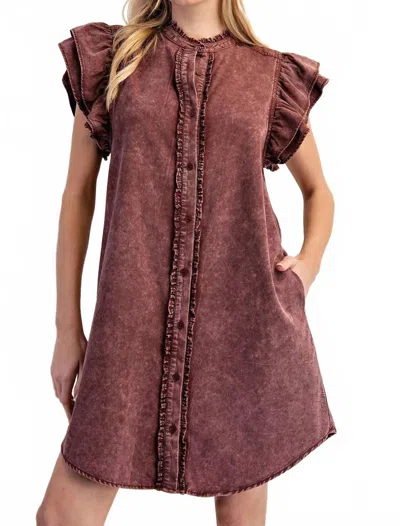 Eesome Pixie Flutter Sleeve Dress In Raisin In Brown