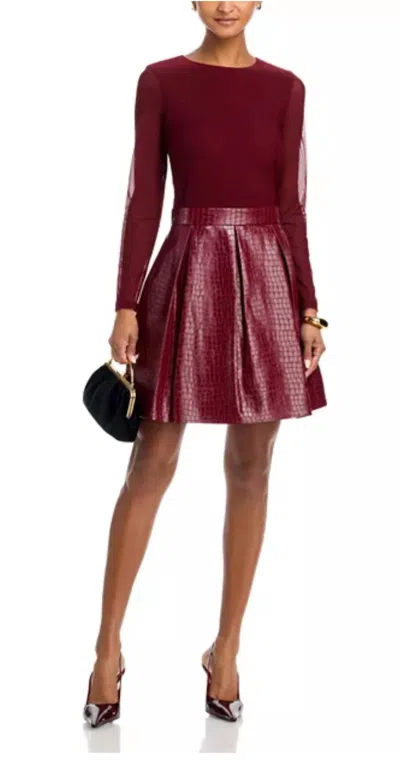 Alice And Olivia Chara Croc Embossed Pleated Dress In Oxblood In Red