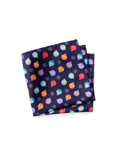 Paul Fredrick Ornament Motif Silk Pocket Square In Blue