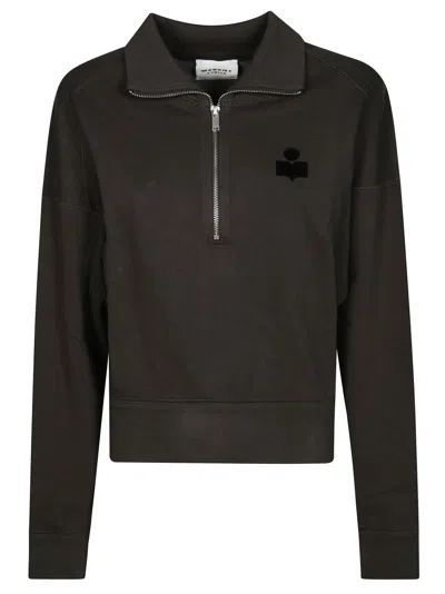 Isabel Marant Étoile Grey Sweatshirt With Stand-up Collar And Logo On The Front In Cotton Blend Woman In Black