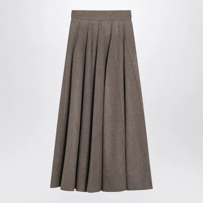 Max Mara Wide Hazelnut-colored Skirt In Wool Felt In Gray