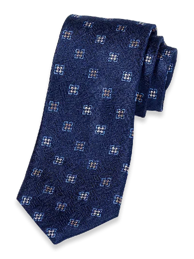 Paul Fredrick Medallion Woven Silk Tie In Blue