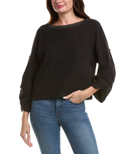 Project Social T Callie Ruched Sleeve Textured Sweatshirt In Black