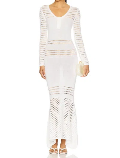 Matthew Bruch Striped Mesh Handkerchief Midi Dress In White Knit In White