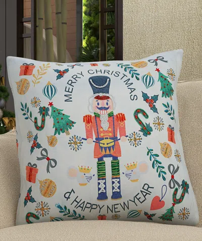 Bhawna's Fusion Vibhsa Nutcracker Merry Christmas Pillow 20x20 In White
